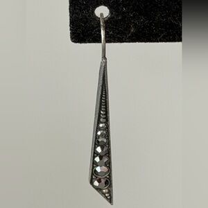 Pretty Art Deco Style with Modern Lines, Tapered Earrings, Antique Silvertone